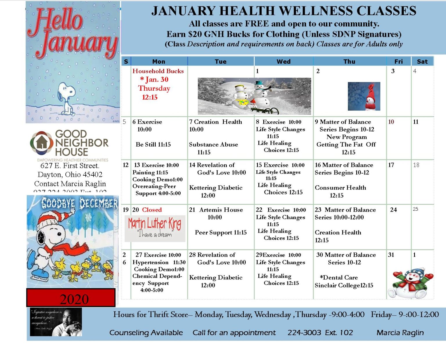 January Wellness Calendar Good Neighbor House