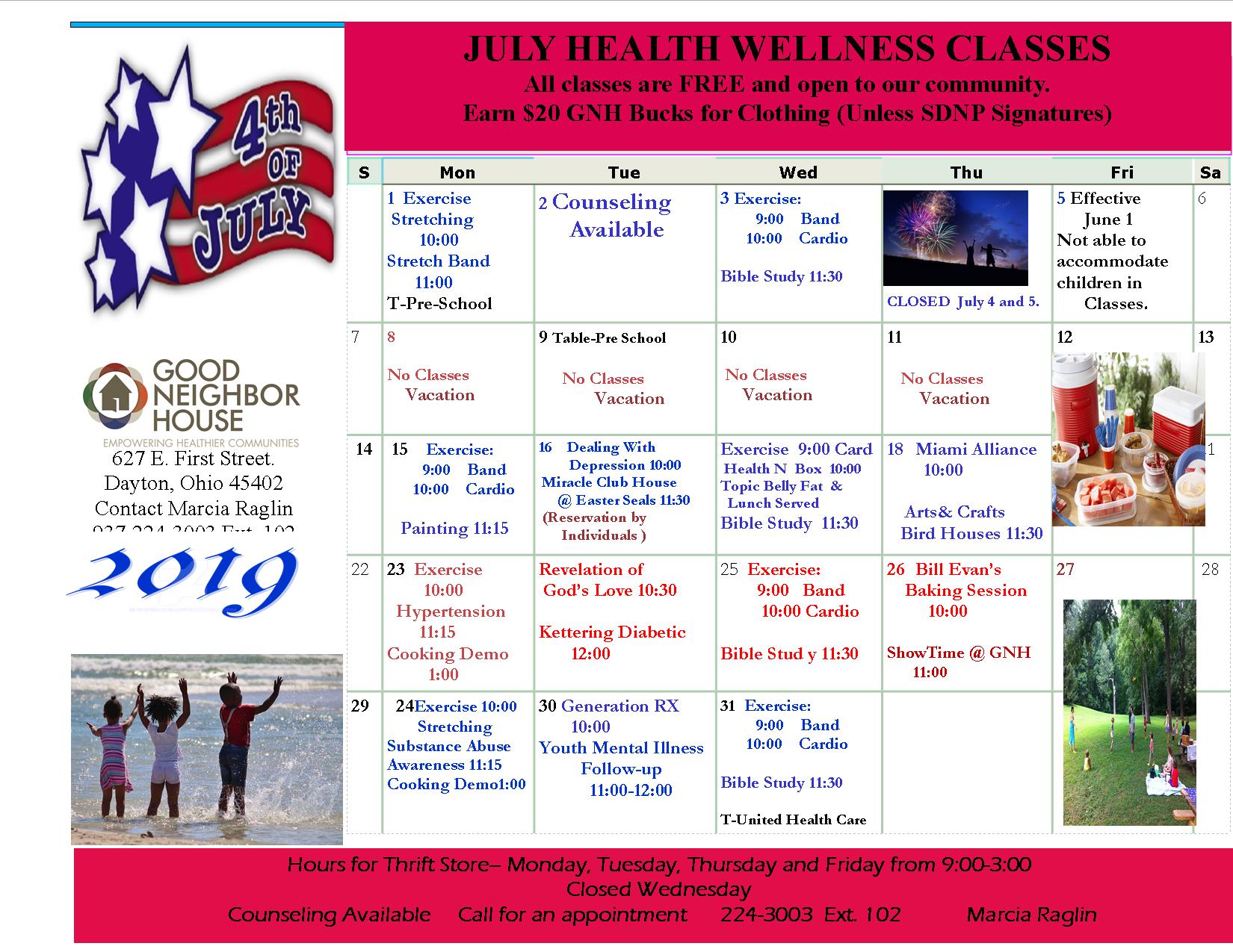 2019 July Wellness Calendar