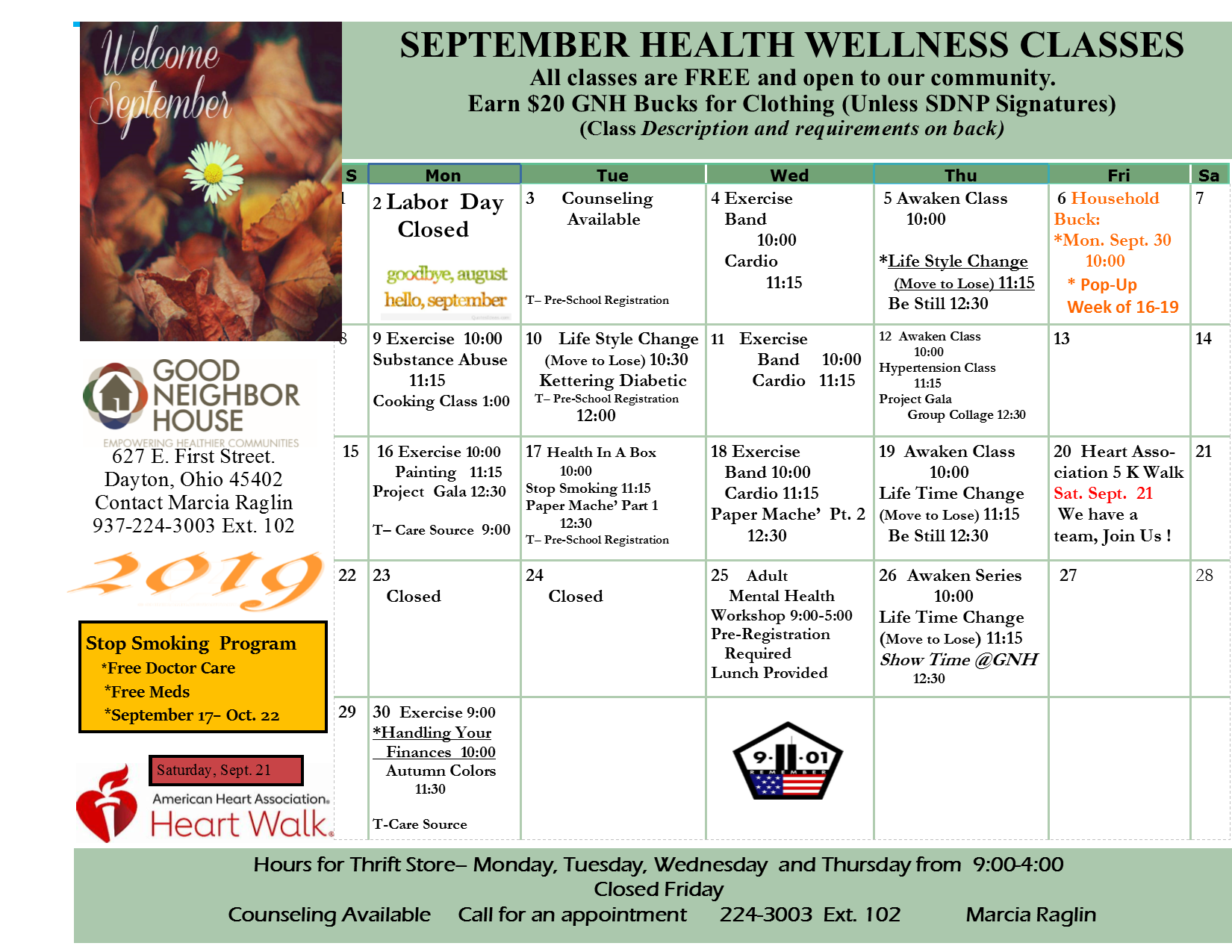 September Wellness Classes Good Neighbor House