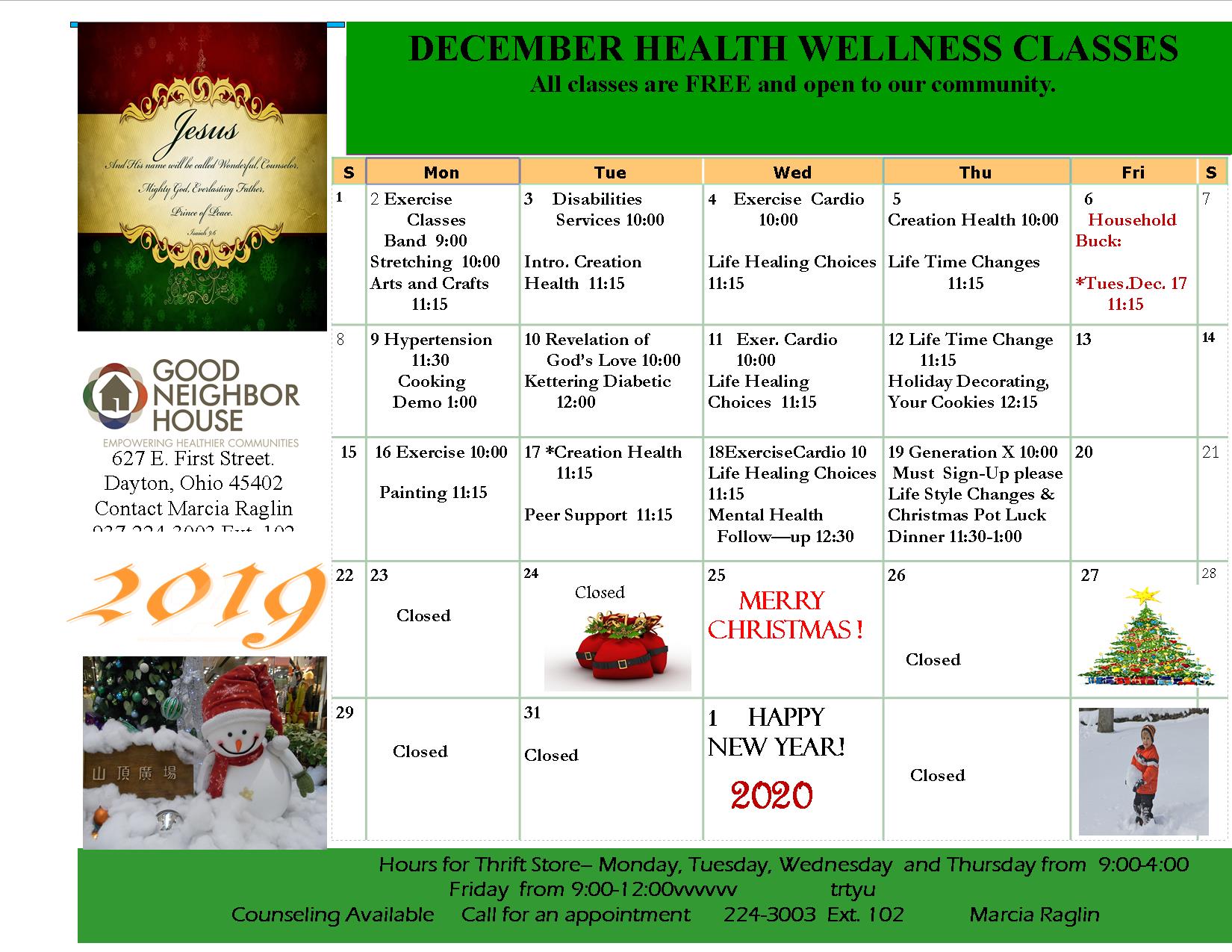 December Wellness Calendar Good Neighbor House